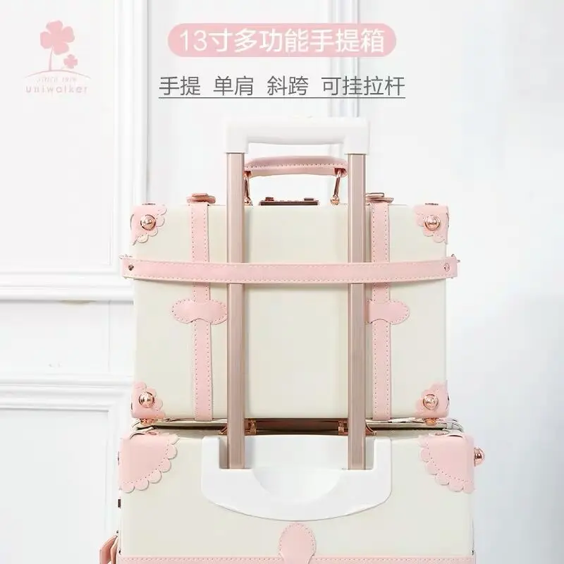 Valise à roulettes rétro en PU avec sac à main pour femme, ensembles de bagages à roulettes, sac de voyage de dessin animé mignon, roues