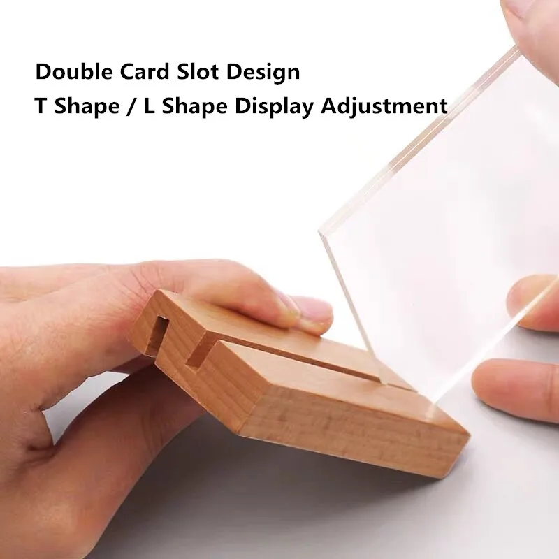 A5 148x210mm L / T Shape Display Wood Table Price Label Card Holder Restaurant Acrylic Menu Paper Sign Holder Display Stand