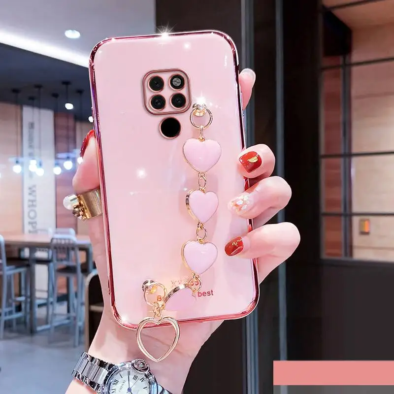 Wrist Bracelet Phone Case For Huawei Mate 20 Case Luxury Heart Chain Plating Cover For Huawei Mate 20 30 40 Pro Lite Capa