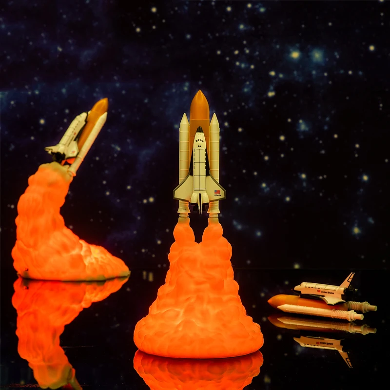 Imagem -03 - Space Shuttle Rocket Lamp Saturn v Lamp For Space Lovers Impressão 3d d2 Galaxy Led Night Light Carregamento Usb Controle de Switch