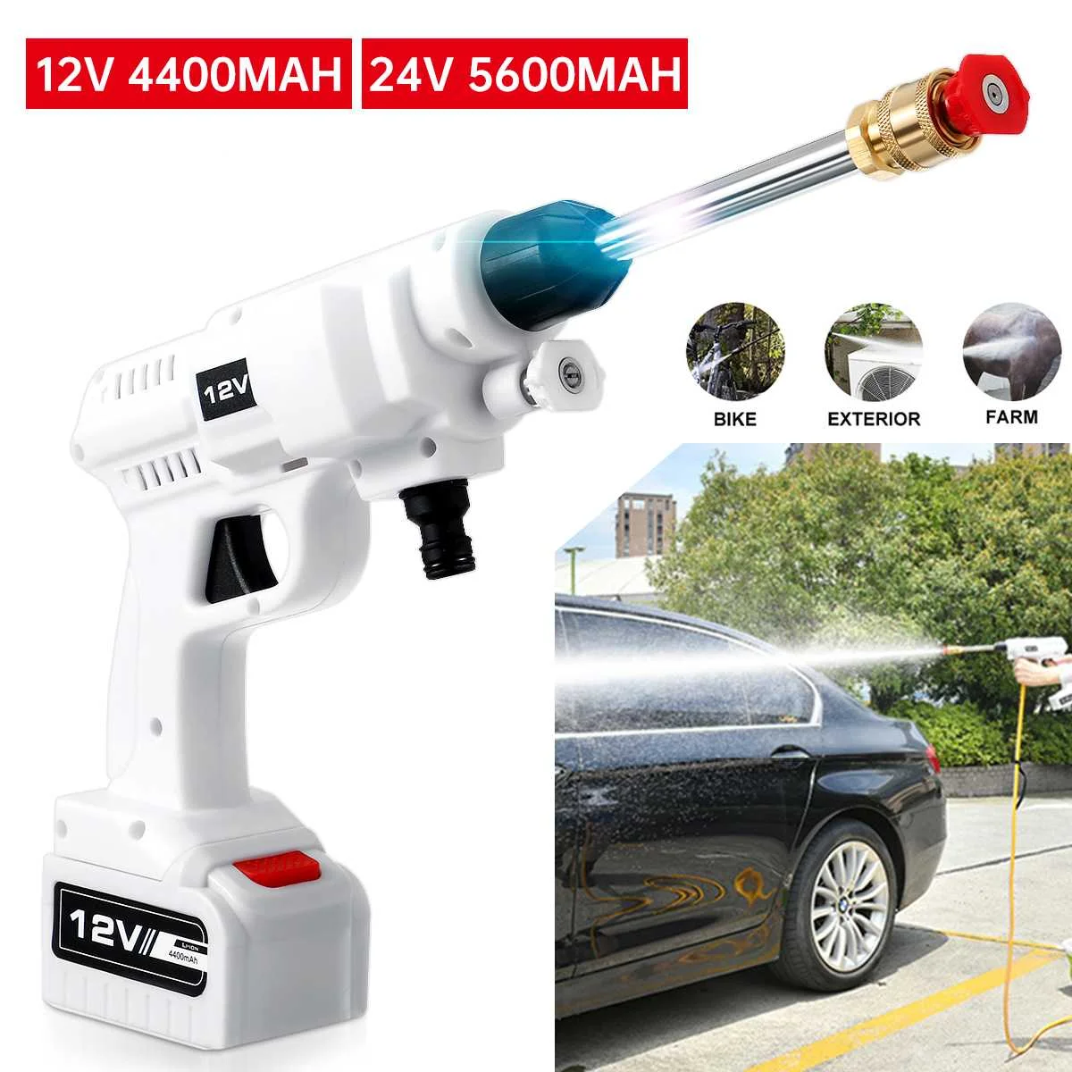 12/24V 200W Handheld Auto Spray Powerful Washer Machine Cordless High Pressure Car Washer Gun Garden Water Jet 5600mAh Battery