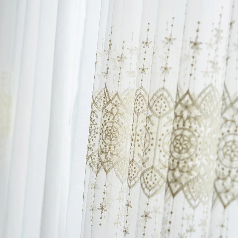 Luxury European Tulle Window Curtains for Living Room, Bedroom, Delicate Lace Embroidered Voile Sheer Curtain for Kitchen Blinds