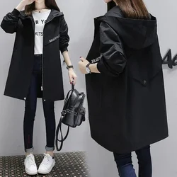 Oversized Women's Windbreaker With Lining Spring Autumn Korean Casual Temperament Zipper Dovetail Jacket With Hooded Female 407