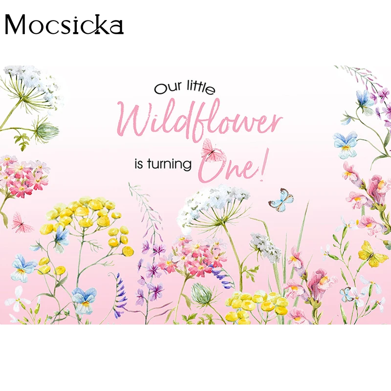 Mocsicka oh bebê fotografia fundo flores borboleta decoração adereços criança retrato do chuveiro do bebê foto pano de fundo banner