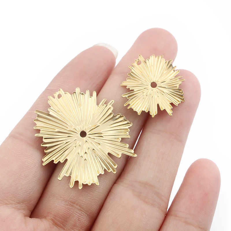 20Pcs Raw Brass Sun Flower Charms Burning Fire Flower Pendant For DIY Bracelet Earring Jewelry Making Findings
