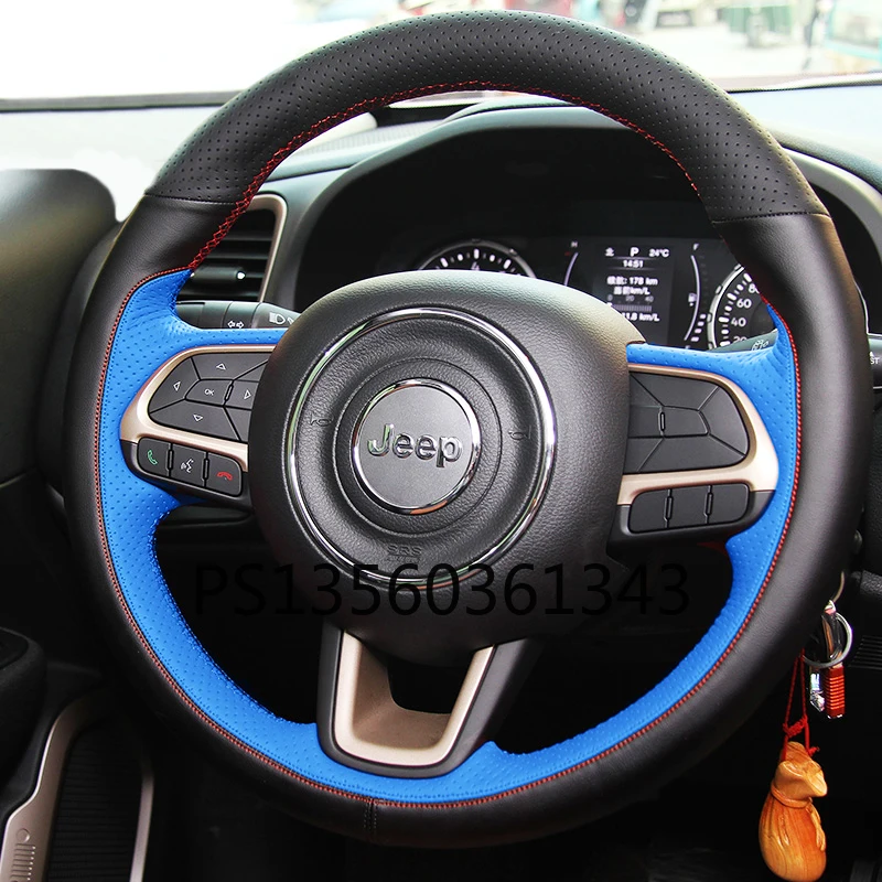 

Suitable for Jeep Compass Commander Wrangler Renegade Cherokee hand-stitched leather steering wheel cover