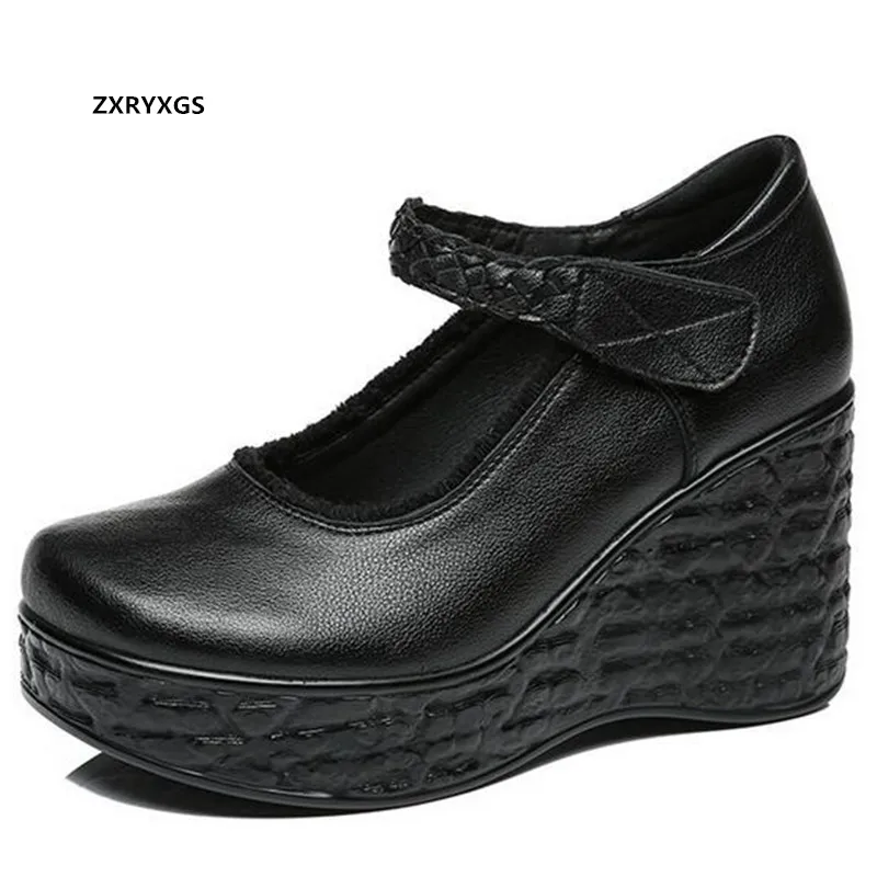 ZXRYXGS 2024 New Top Cowhide Leather Shoe Lightweight Platform Height-increasing Shoes Woman High Heel Shoes Wedges Trendy Shoes