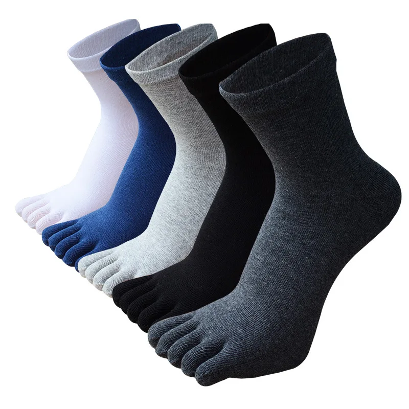 5 Pairs Large Size Thick Cotton Toe Socks for Men Autumn Winter Five Fingers Socks Black White Solid Casual Socks Plus Size 7-11