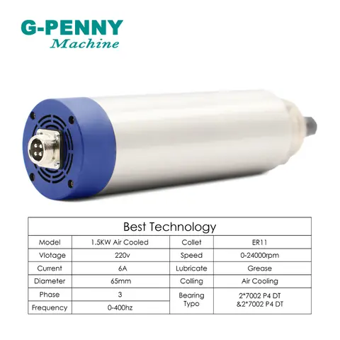 1,5 kW ER11 220 V/380 V luftkyld spindelmotor diameter 65 mm 4 st kullager spindel för CNC-maskin rund spindelmotor 10 best sales 65 mm spindel - №6