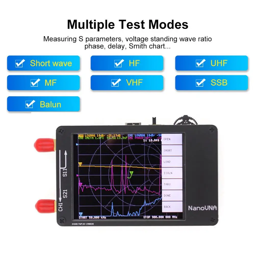 Imagem -03 - Nanovna-analisador Digital de Rede Vetorial 50khz-900mhz Tela Sensível ao Toque Analisador de Antena Uhf hf mf hf e Ondas Curtas