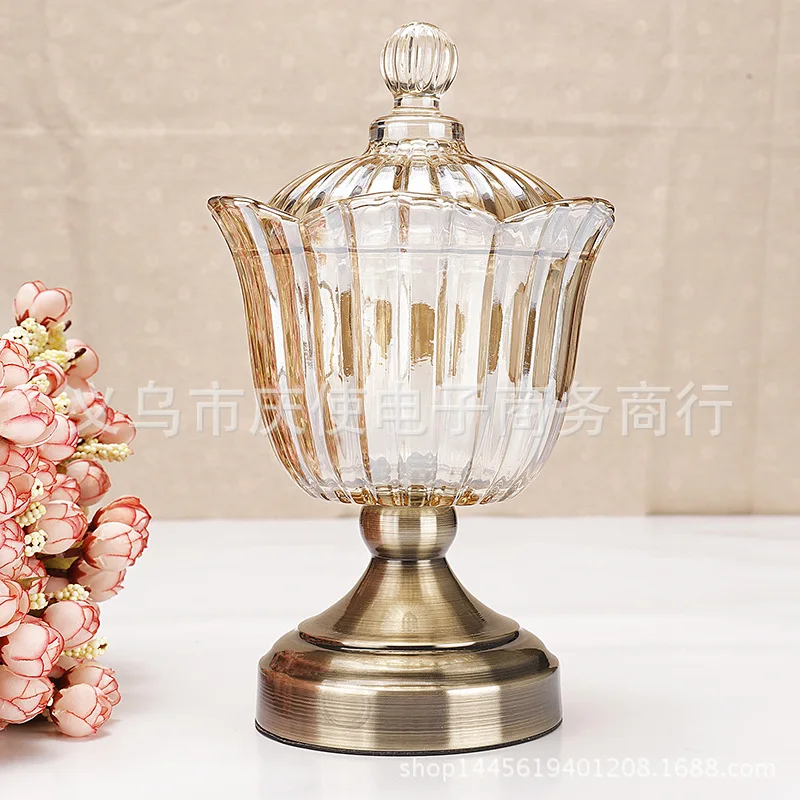 

Home soft decoration post modern neoclassical European model house luxury ornament crystal glass candy can fruit plate