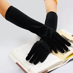 WG011-2 Elegant Wedding Bridal Black Long Gloves Elbow Length Velvet  Finger Brides Bridesmaid Handmade Gloves