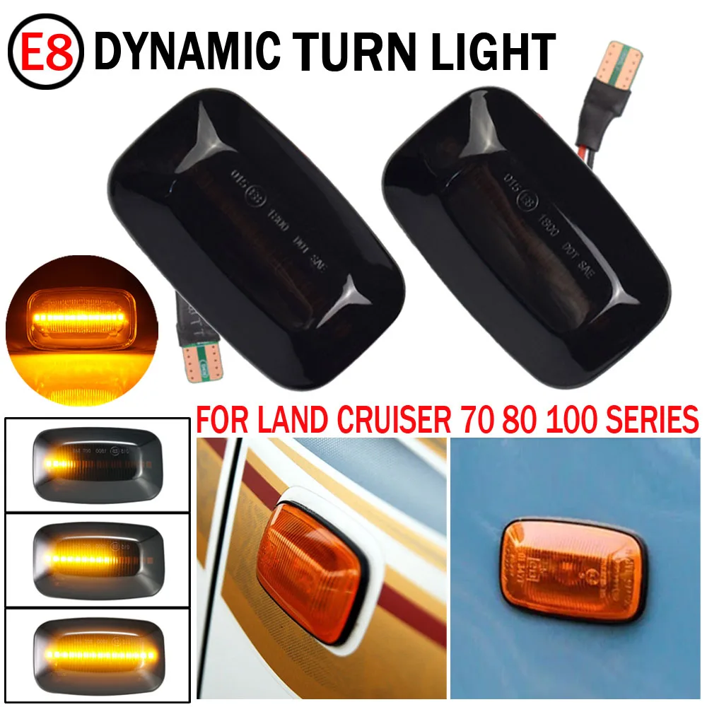 2Pcs For Toyota Landcruiser Land Cruiser 70 80 100 Series Flowing LED Side Marker Turn Signal Lights Indicator Blinker Lamps