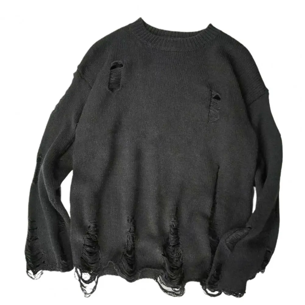 2021 Winter Sweater Women Men Stretchable Anti-pilling Couple Sweater Oversized Ripped Hole Loose Casual Pullover Knitted