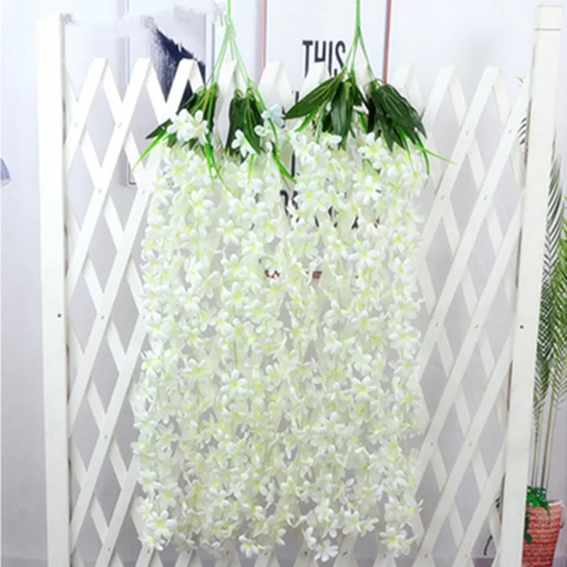 Each Pieces Four Bunches Upscale Artificial Wisteria Silk Flower Lilac Wall Hanging Rattan For Wedding Backdrop Decorations