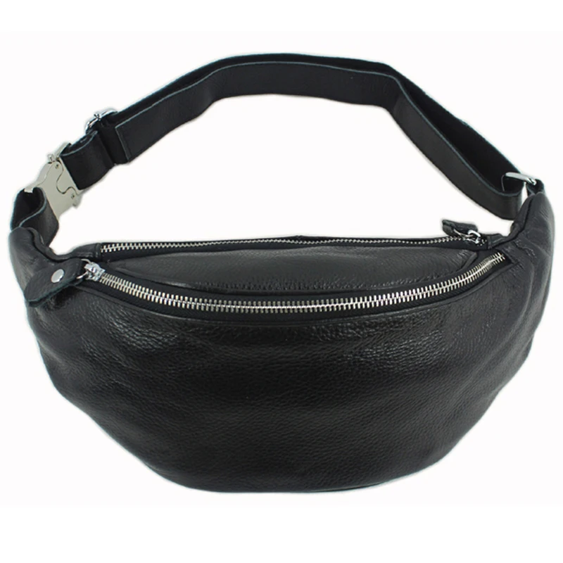 New Fashion Genuine Leather Waist Bag Men Leather Waist Pack Male Money Belt Bags Bum Fanny Packs Small Chest Bag black brązowy — zdjęcie 2