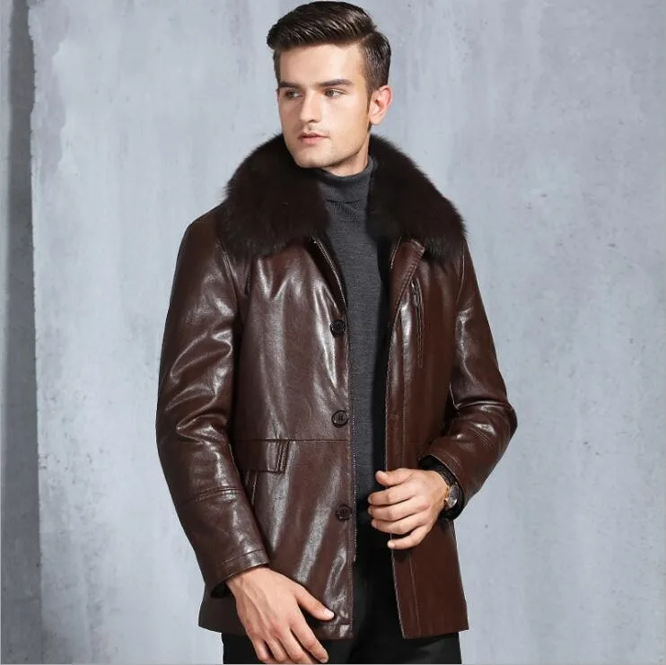 

High Quality Winter new Mens Rabbit collar zipper fur coats Male Fashion warm Thick Velvet Clothes Leather Jacket Men M-3XL