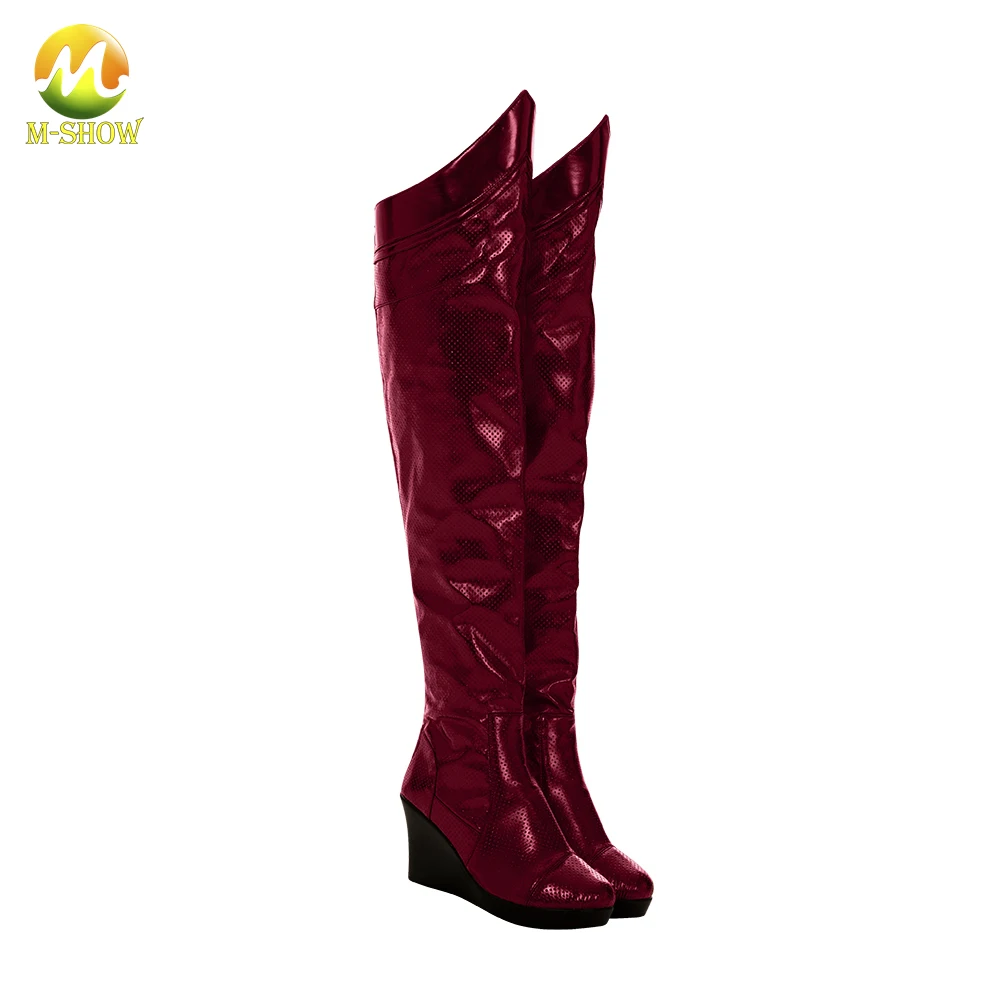 Zapatos de Cosplay de superhéroe Crimson para mujer, botas por encima de la rodilla, tacón con pendiente, botas rojas de cualquier tamaño