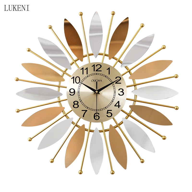 Round 55cm Large Size Luxury Metal Wall Clock Living Room Household Wall Watch American Art Mute Clock Creative