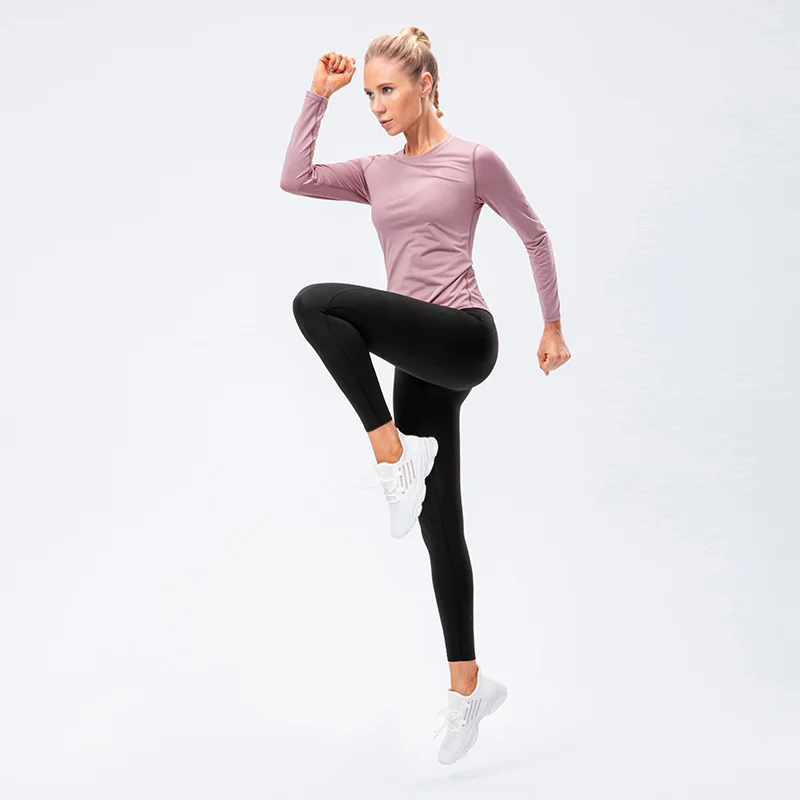 Fitness Women's Sport Shirt Slim Breathable Gym Clothing Solid Mesh Stitching Yoga Blouse Long Sleeve Workout Gym Sports Top