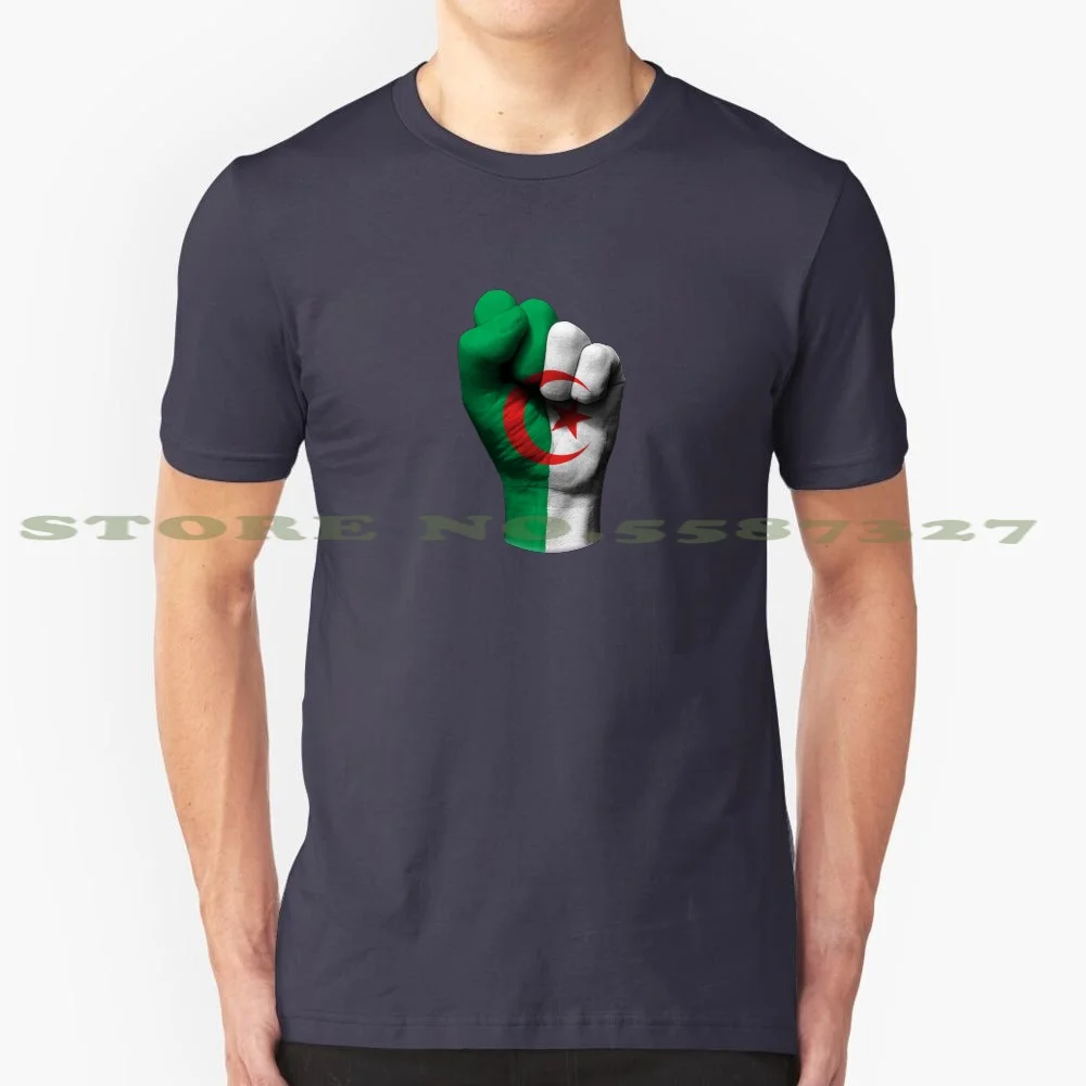 Flag Of Algeria On A Raised Clenched Fist 100% Cotton T-Shirt Algerian Fist Algerian Raised Fist Algerian Clenched Fist