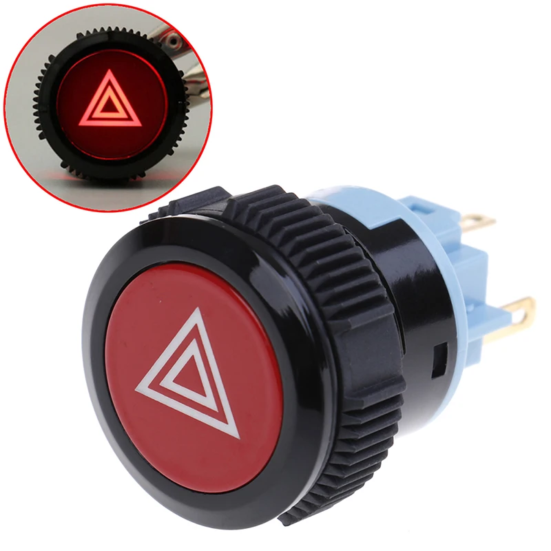 22MM Metal Button Device Switch Car Button 12V With Light Self-Locking Warning Symbol Button Double Flash Switch Start Button