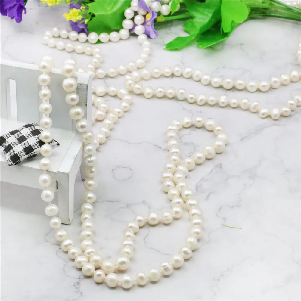 

2023 new fashion and moving 7-8mm White Akoya Cultured Pearl Necklace beads women jewelry Natural Stone 70"BV39 Wholesale Price