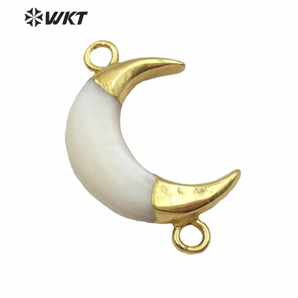 

WT-C286 Wholesale Price Natural Horn Shell Connector Double Hoops Gold Pendants Trim Crescent Fashion Decorative Women Jewelry