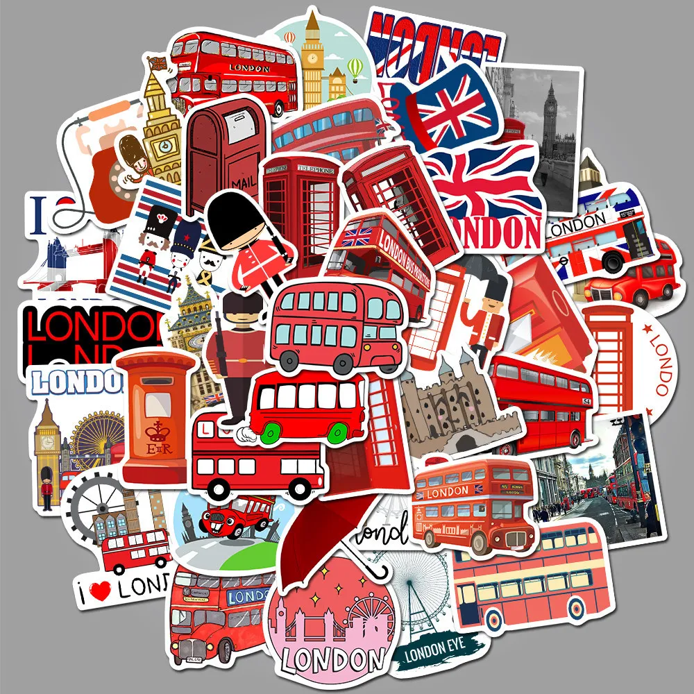 

50pcs/Pack London English-style DIY Stickers Waterproof For Skateboard Guitar Luggage Kids Toys wall decal stickers