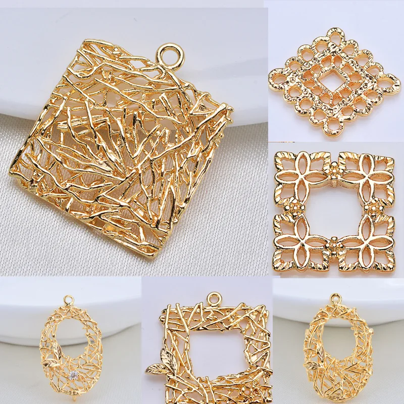 30pcs Copper material Plated gold hollow square Korean temperament long earrings material Branches Bird's nest accessories