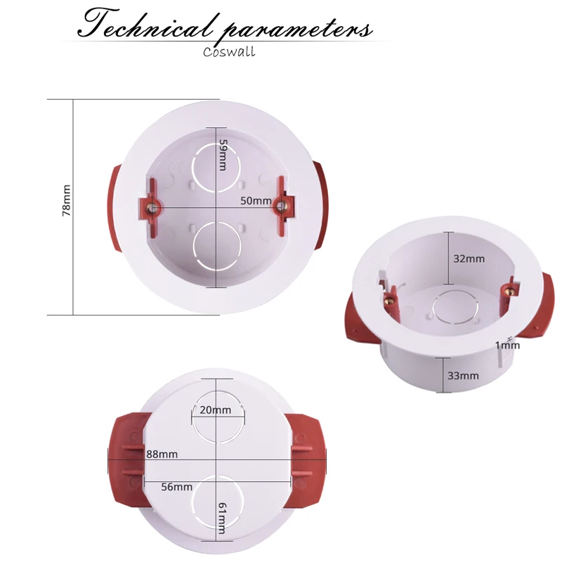 Coswall Round Dry Lining Box For Gypsum Board / Drywall / Plasterboad 50mm Installation Distance 32mm Depth