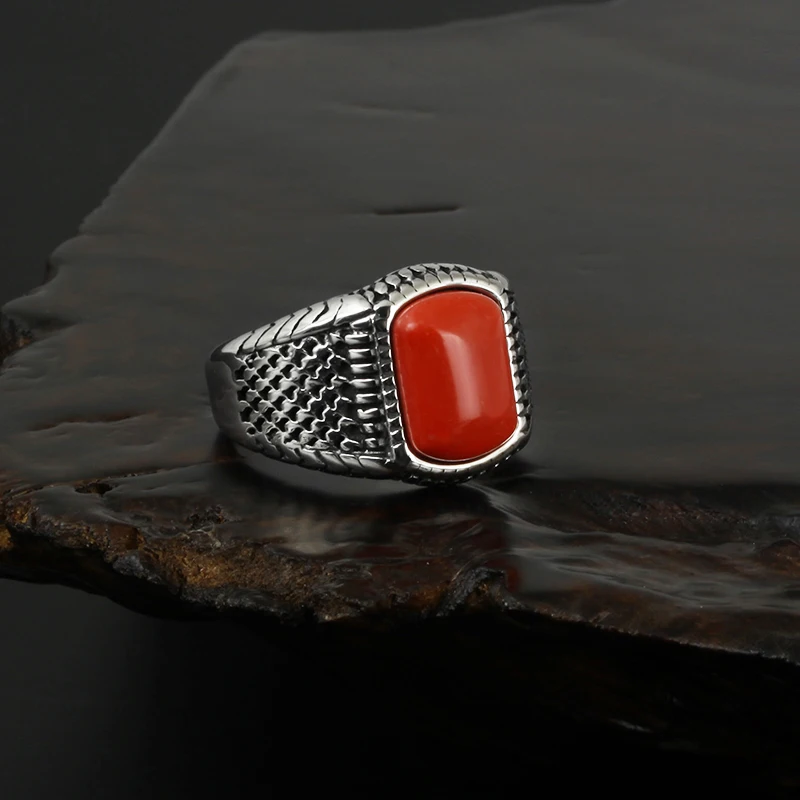 Onlysda Men Hiphop Ring 316L Stainless Steel Red Stone Ring Rock Fashion Male Jewelry Wedding Rings Accessories Wholesale OSR895