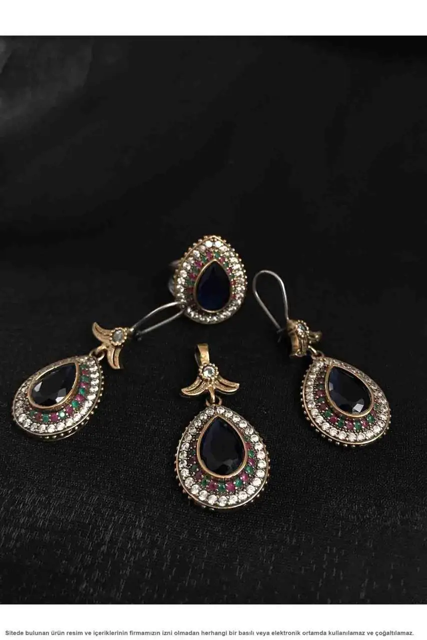 Sapphire Cubic Zirconia Hurrem Sultan Set Drop Silver Triple Lady Jewelry