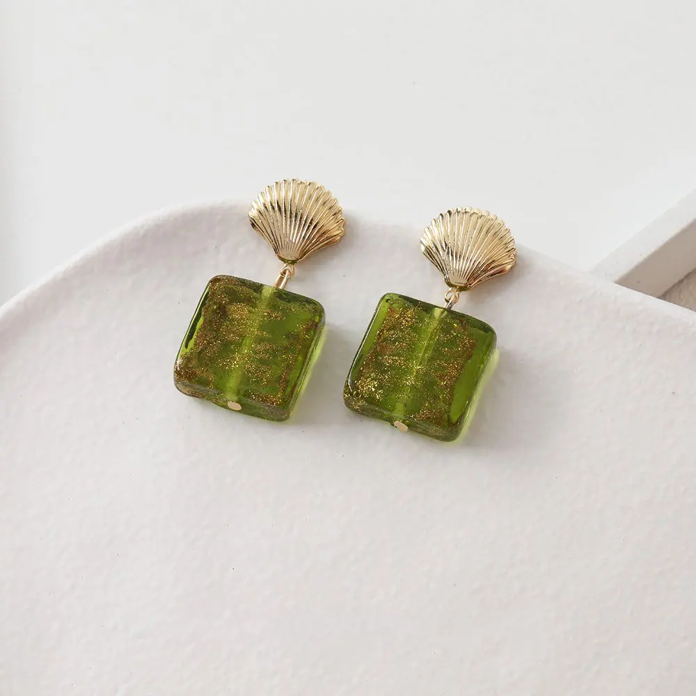 6PCS 17mm Coloured Glaze Square Glass Beads Pendants Charms Diy Earrings Jewelry Making Supplies Hand Made Accessories
