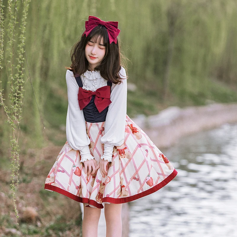 

Lovely palace sweet princess lolita dress vintage high waist printing victorian dress kawaii girl gothic lolita cos loli