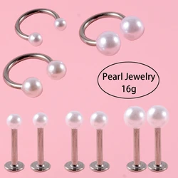 3Pcs MIxed 3&4&5mm Pearl Ear Lip Studs Cartilage Helix Lobe Conch Piercing Horseshoe Barbell Upper Earrings Daith Piercings