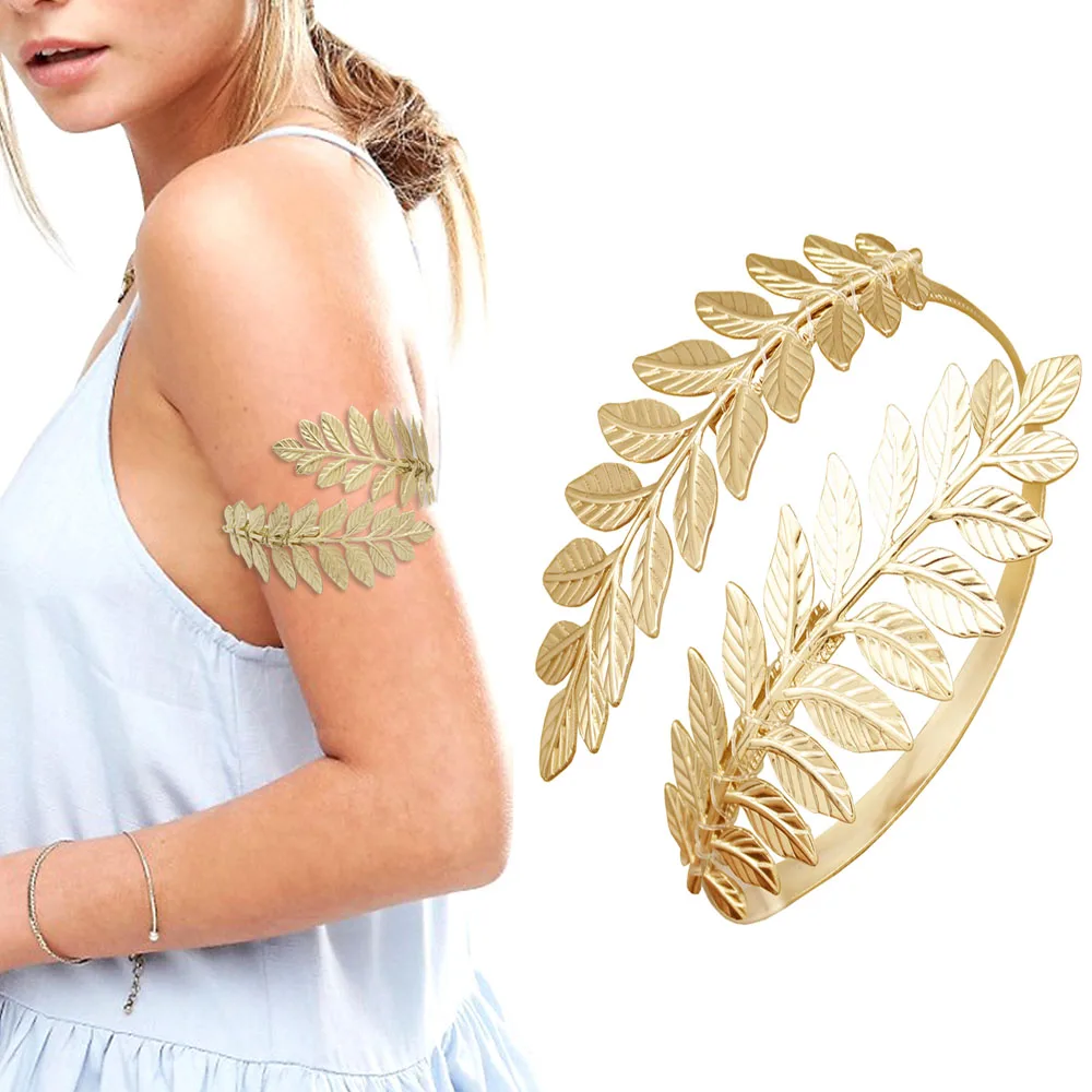 Bohemian Fashion Roman Laurel Leaf Bracelet Armband Upper Arm Cuff Woman Armlet Hand Chain Bridal Wedding Jewelry Accessories