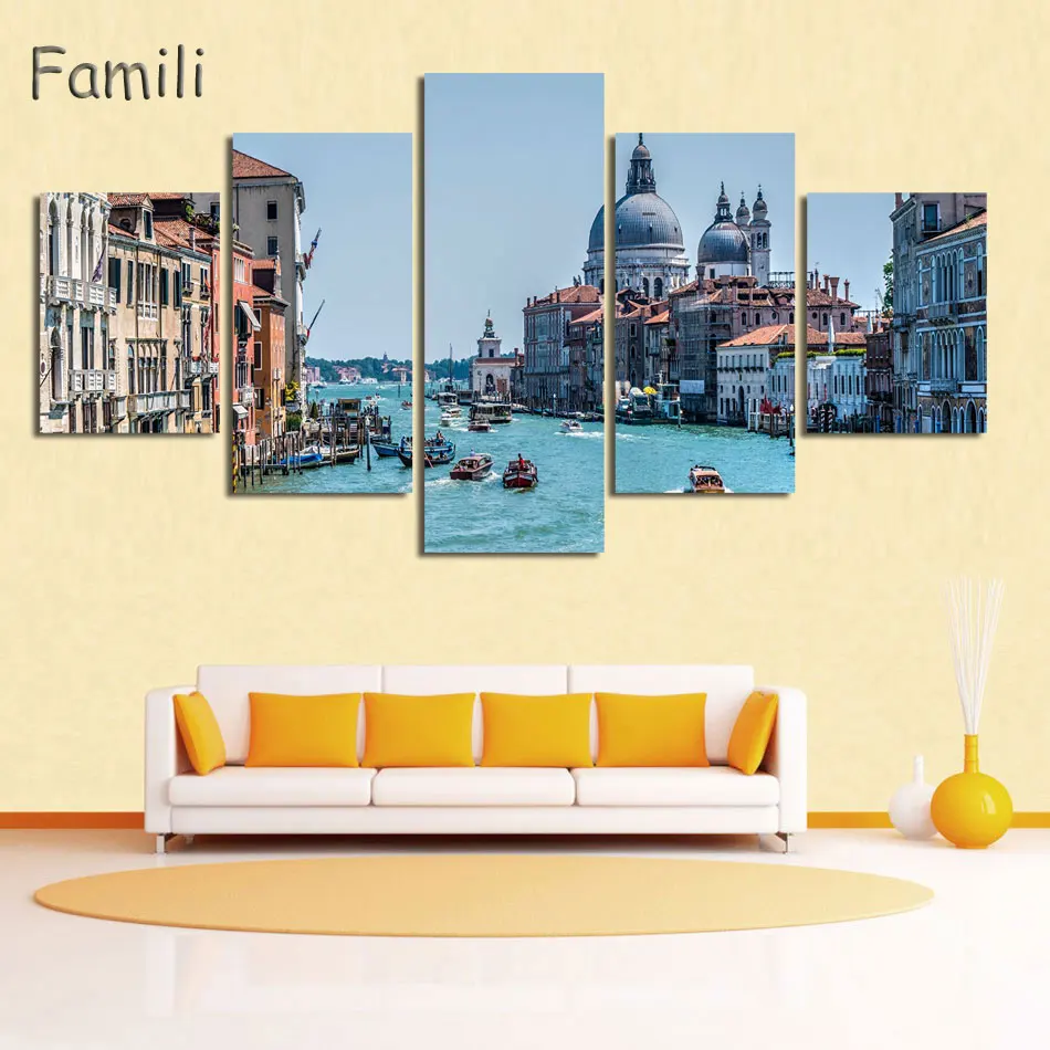 5Pieces/set Landscape Venice City Canvas Paintings Print On Canvas Classic Buildings Scenery Wall Art For Living Room(Unframed)