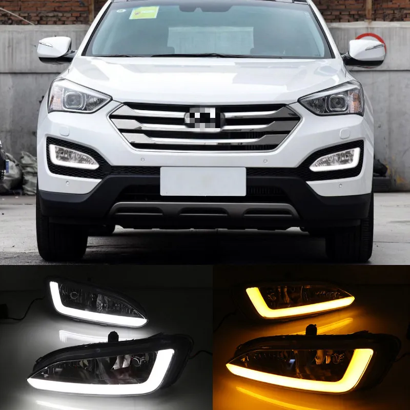 2pcs DRL For Hyundai Santa Fe IX45 2013 2014 2015 Driving Daytime Running Light fog lamp Relay LED Daylight style