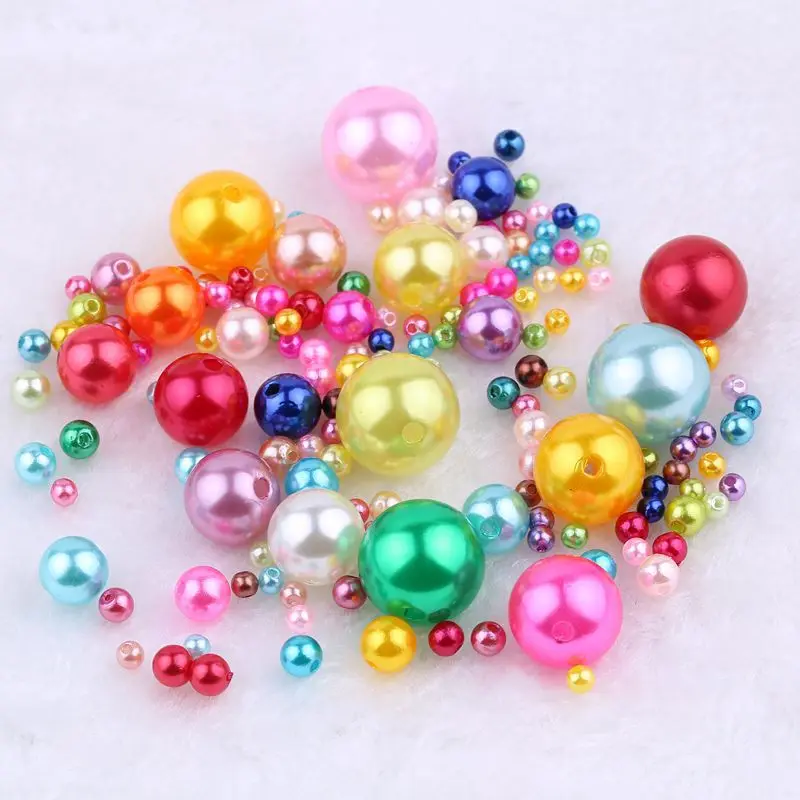 20 Colors Round Imitation Acrylic Pearl Beads 6mm 8mm 10mm Plastic Loose Jewelry Necklace Bracelet Ornament Accessories Material