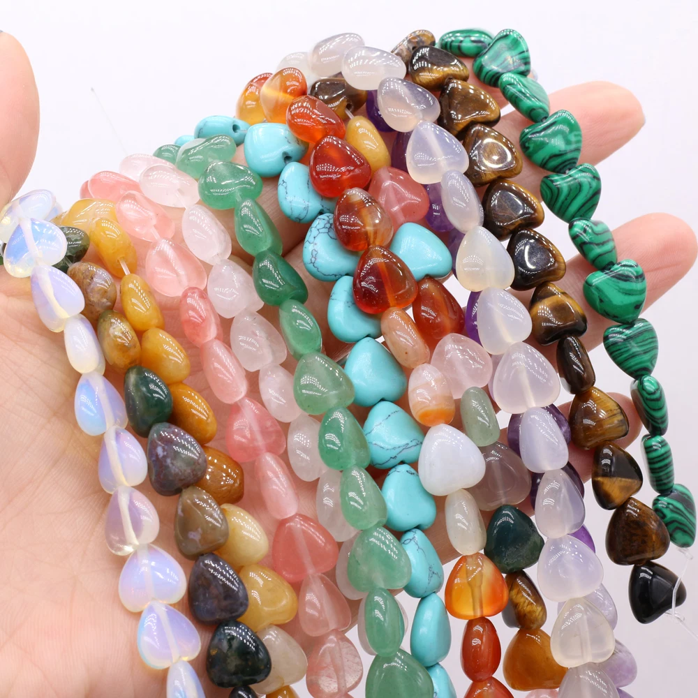 Heart Shape Natural Agates Stone Beaded Green Aventurines Rose Quartzs Loose Beads for DIY Necklace Bracelet Making 20pcs