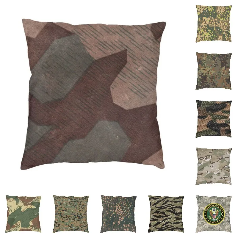 Modern Splintertarn German Military Camouflage Cushion Cover Velvet Army Tactical Camo Pillow Case Bedroom Decoration Pillowcase