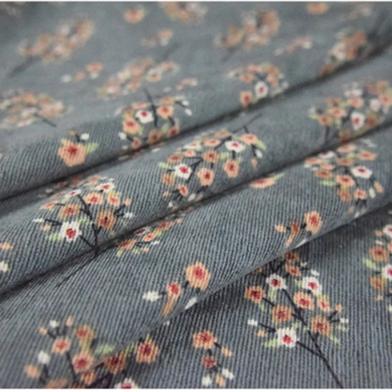 Retro Corduroy Fabric for Cheongsam Trousers, Ancient Flower Print, Cotton Material, Girl Garment T1486