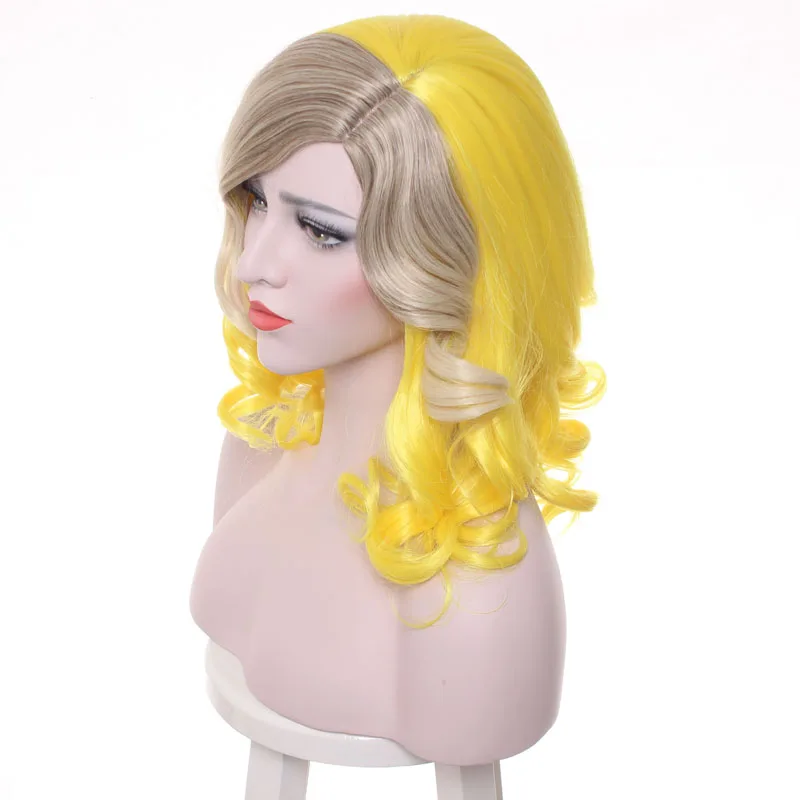 Lady Gaga Wig Yellow Blonde Mixed Synthetic Hair Cosplay Wig Halloween Party Costume Wigs +wig cap
