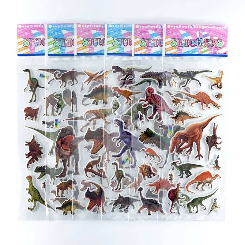 12 Sheets/Set 3D Cartoon Stickers Animal Dinosaur Pattern Bubble PVC DIY Scrapbook Sticker for Kids Boys Children Gifts