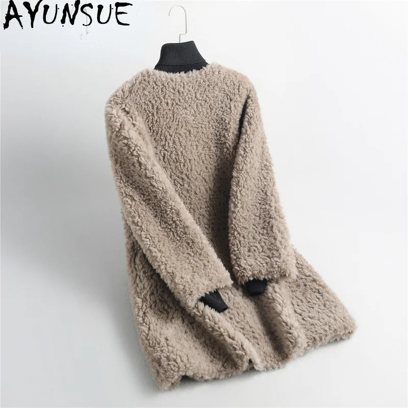 AYUNSUE Quần Áo Mùa Đông Nữ Thật 100% Cừu Shearling Áo Khoác Nữ Thu Đông 2021 Thanh Lịch Len Áo Casaco Feminino Gxy422