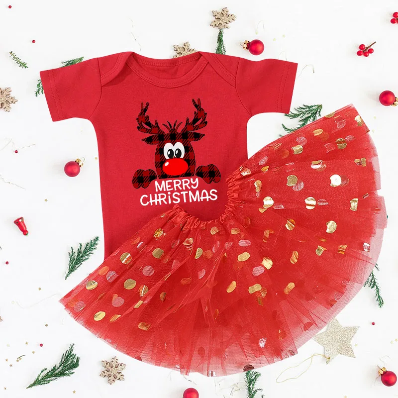 My First Christmas Baby Girl Clothes Set Dress Toddler Newborn Baby1st Christmas New Year Gown Outfits Infant Xmas Clothing