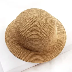 2020 European  American seaside Parent-child Summer New Women's Sun Hat Bucket cap beige  Flat top Straw Hats Beach Caps Panama