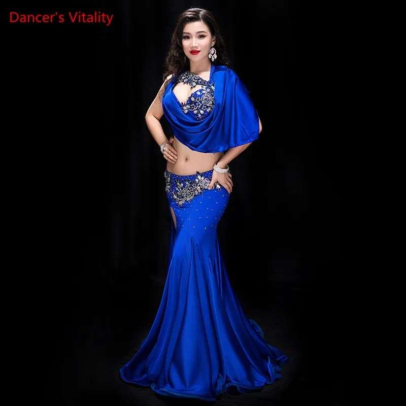 Fato de Dança Oriental de Luxo Feminino, Vestido Vermelho, Roxo, Azul Royal, Sutiã, Painel, Roupa para Performance, Show de Dança, 2 Peças, Novo