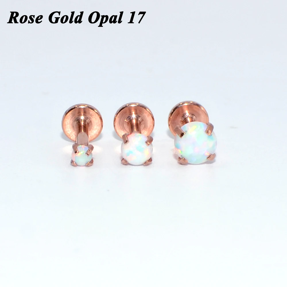 3PCS Mix Size Internally Threaded  Prong Round Opal Zircon Labret  Stud Ear Tragus Cartilage Earring Lip Ring Piercing Jewelry